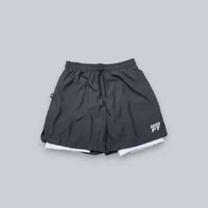 SHORT TRAINING GRIS OSCURO LICRA BLANCA